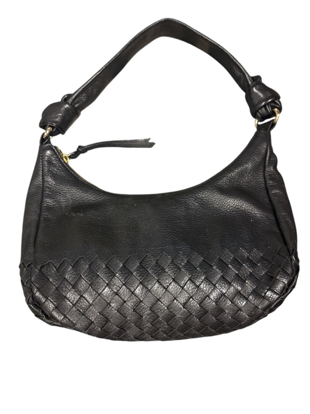 Elliott Lucca Black Woven Leather Shoulder Hobo